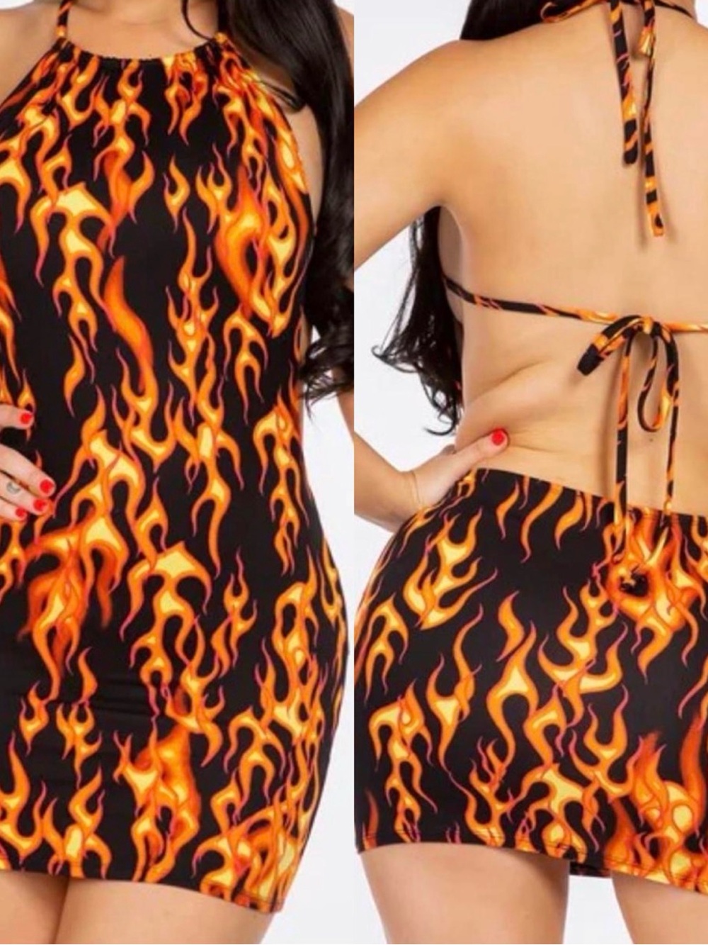 90’s Y2K Bear Dance Flame Print Halter Dress Size M